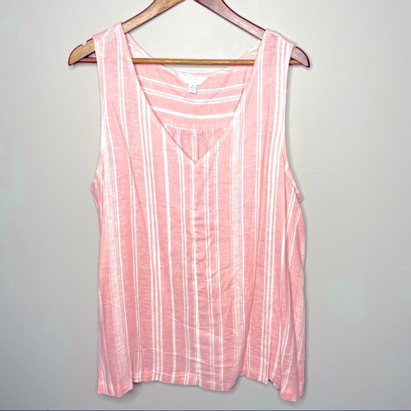 Time and Tru Tops - Time and Tru Linen Blend Size XL Pink and White Sleeveless Top